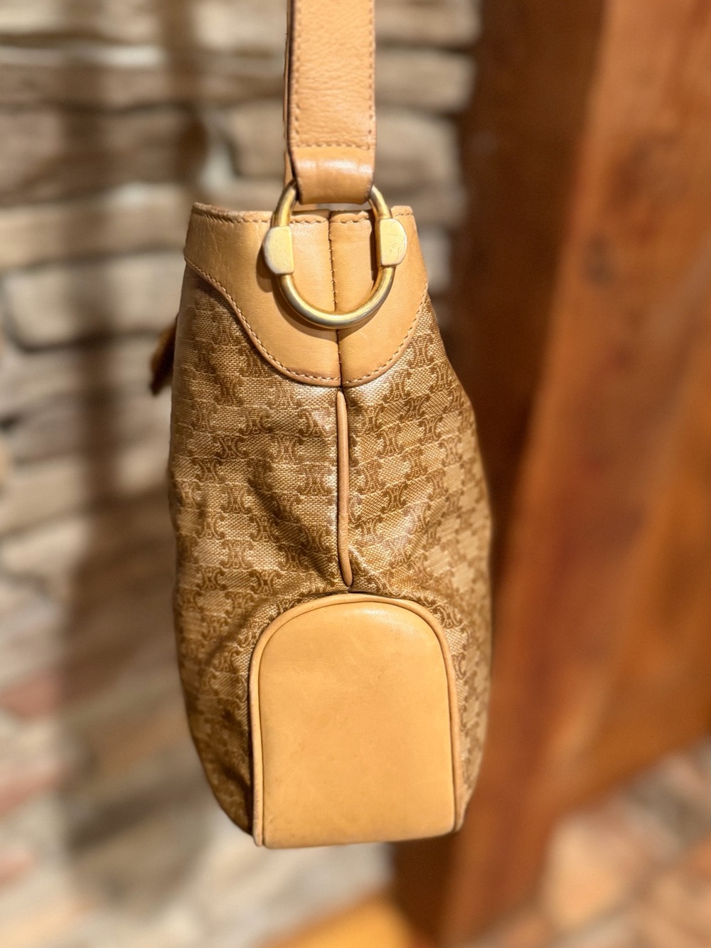 Authentic Celine Vintage 90’s Cognac Monogram Crossbody Bag Leather Trim - Picture 6 of 15